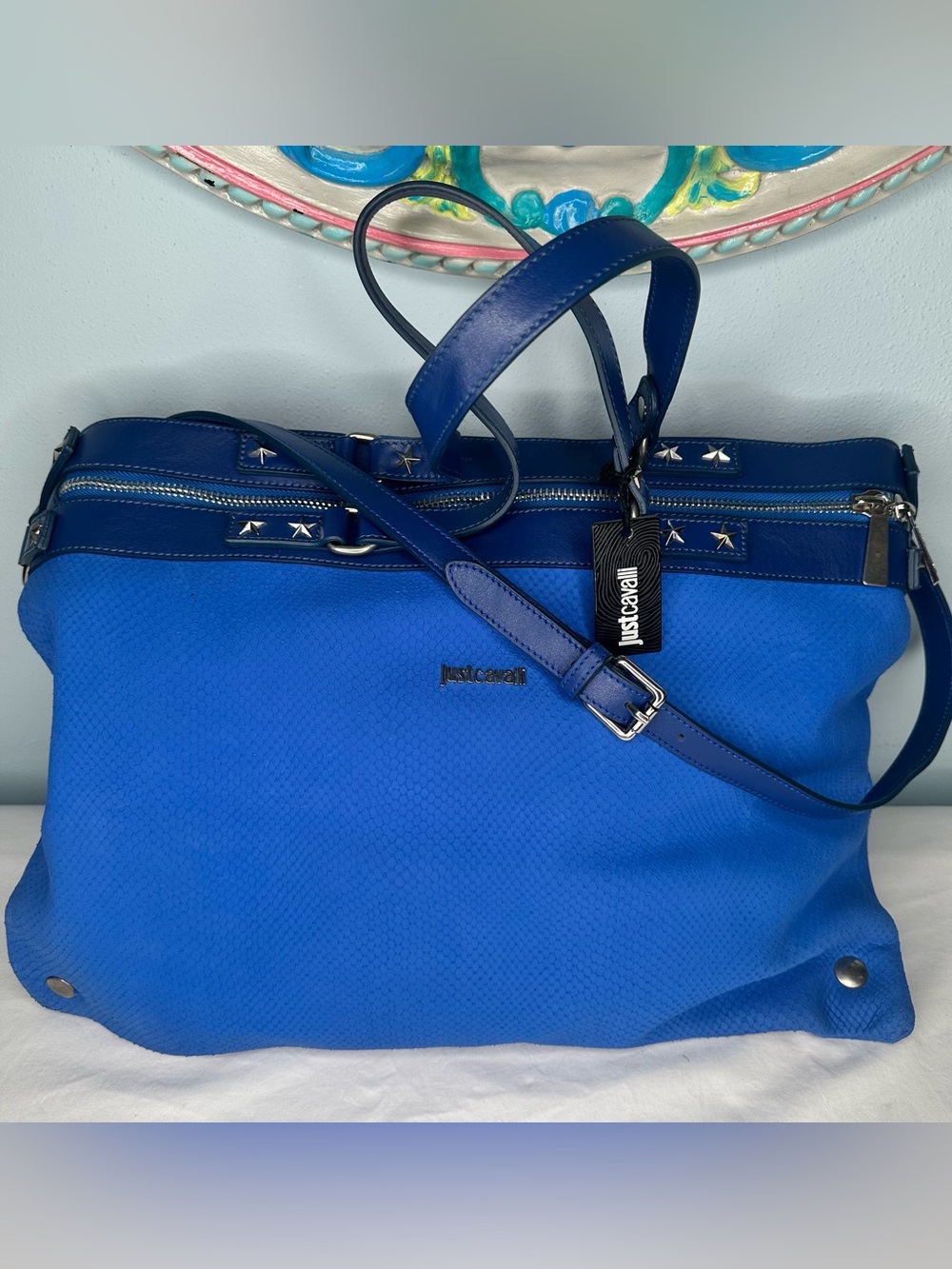 Just Cavalli Royal Blue Tote with Silver Star Trim